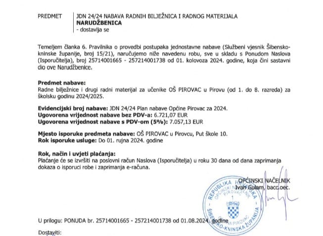 Besplatni radni materijali za učenike desetu godinu za redom u Pirovcu